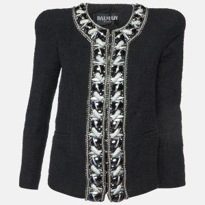 Balmain Black Embellished Tweed Jacket M, Coats & Jackets - Luxury Closet