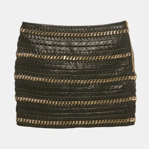 Balmain Black Leather Chain Detail Mini Skirt S, Skirts - Luxury Closet