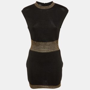 Balmain Black Knit & Lurex Trim Detail Mini Dress M, Dresses - Luxury Closet