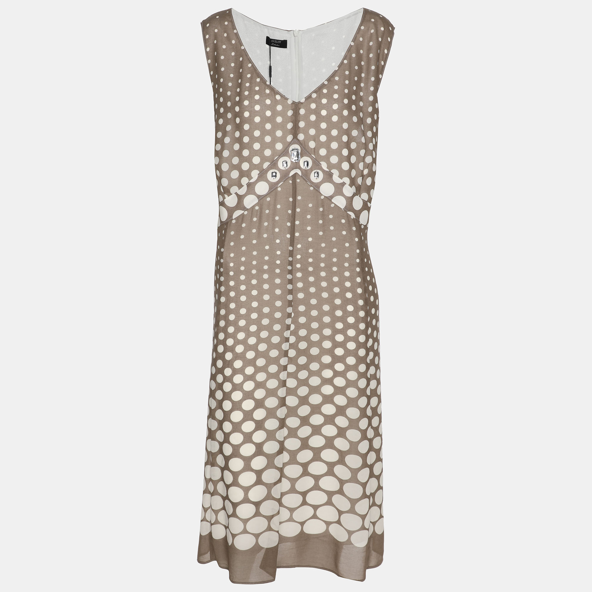 Basler Grey Polka Dot Chiffon Sleeveless Dress XXL, Dresses - Luxury Closet