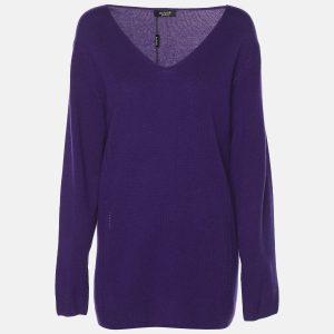 Basler Purple Cashmere V Neck Sweater XL, Clothing - Luxury Closet