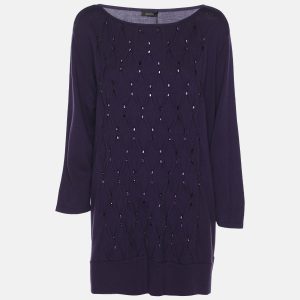 Basler Purple Stretch Knit Diamond Crystal Embellished Sweater XL, Sweaters & Cardigans - Luxury Closet