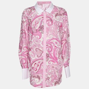 Basler Pink Paisley Print Cotton Blend Long Sleeve Shirt L, Shirts & Tops - Luxury Closet