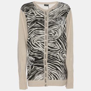 Basler Multicolor Printed Satin Knit Crystal Embellished Sweater XL, Sweaters & Cardigans - Luxury Closet
