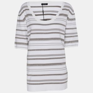 Basler White/Grey Lurex Knit T-Shirt XL, Shirts & Tops - Luxury Closet