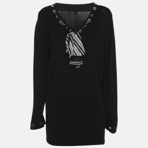 Basler Black Jersey Drawstring Neck Tie Sweatshirt XL, Sweaters & Cardigans - Luxury Closet