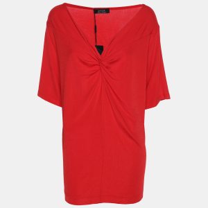 Basler Red Jersey V Neck Top XL, Shirts & Tops - Luxury Closet
