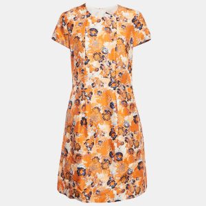 Boss By Hugo Boss Orange Floral Print Silk Short Dress M, Dresses - Luxury Closet