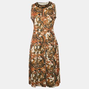 Bottega Veneta Yellow Printed Jersey Pleated Midi Dress M, Dresses - Luxury Closet