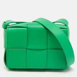 Bottega Veneta Green Intrecciato Leather Mini Candy Cassette Crossbody Bag, Handbags - Luxury Closet