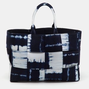 Bottega Veneta Navy Blue/White Canvas Large Arco Tote, Tote Handbags - Luxury Closet