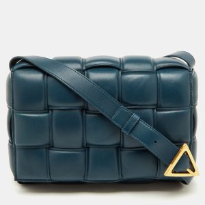 Bottega Veneta Cassette Padded Medium Blue Leather Shoulder Bags, Shoulder Bags - Luxury Closet