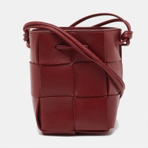 Bottega Veneta Red Intreccio Leather Mini Cassette Bucket Bag, Handbags - Luxury Closet