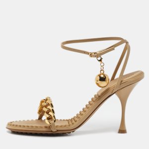 Bottega Veneta Beige Leather Dot Ankle Strap Sandals Size 40, Sandals - Luxury Closet