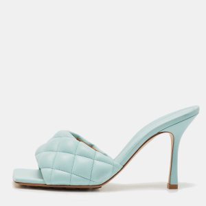 Bottega Veneta Light Blue Quilted Leather Lido Slide Sandals Size 40, Sandals - Luxury Closet