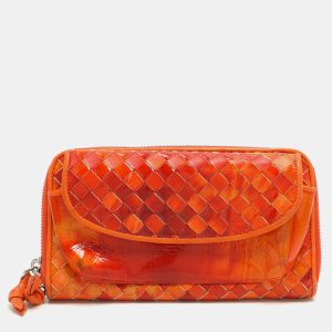 Bottega Veneta Orange Intrecciato Patent Leather Zip Around Wallet, Wallets & Money Clips - Luxury Closet catalog