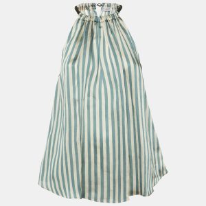 Brunello Cucinelli Blue Striped Organza Monili Halter Neck Top XS, Shirts & Tops - Luxury Closet
