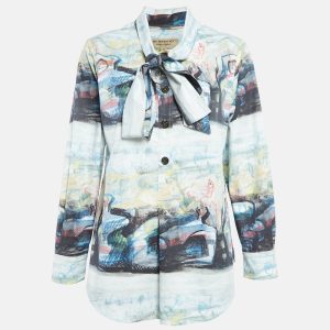 Burberry Multicolor Cotton Tie-Up Neck Full Sleeve Top M, Shirts & Tops - Luxury Closet