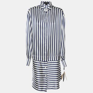 Burberry Blue/White Striped Silk Blend Top L, Shirts & Tops - Luxury Closet