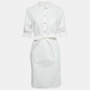 Burberry White Cotton Belted Mini Dress M, Dresses - Luxury Closet