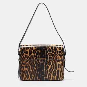 Burberry Black/Cream Leopard Print Glossy Leather Large Grace Shoulder Bag, Shoulder Bags - Luxury Closet catalog