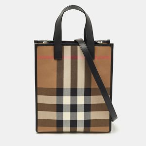 Burberry Black/Beige House Check Fabric Small N/S Book Tote, Tote Handbags - Luxury Closet catalog