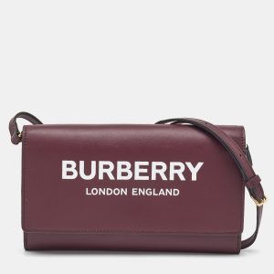 Burberry Burgundy Leather Logo Flap Wallet Crossbody Bag, Handbags - Luxury Closet catalog