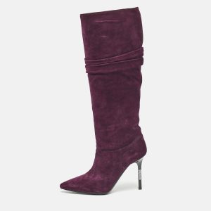 Burberry Burgundy Suede Knee Length Boots Size 36, Boots - Luxury Closet catalog