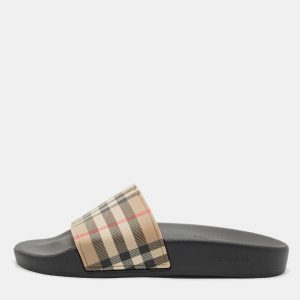 Burberry Beige/Black House Check PVC Furley Flat Slides Size 36, Flats - Luxury Closet catalog