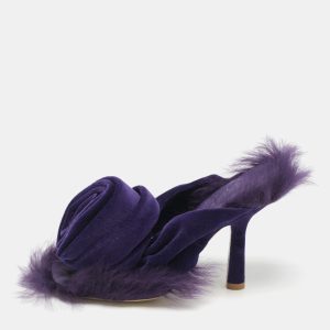 Burberry Purple Velvet and Fur Step Rose Thong Sandals Size 36, Sandals - Luxury Closet