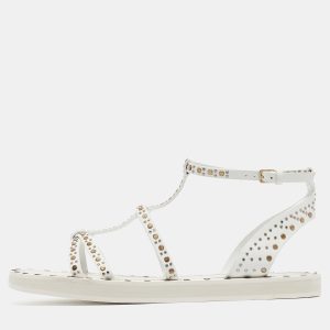 Burberry White Leather Studded Hansel Flat Sandals Size 39.5, Sandals - Luxury Closet catalog