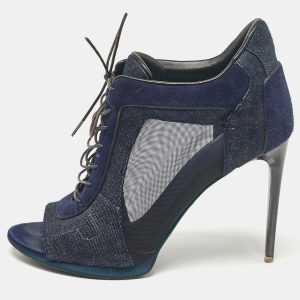 Burberry Navy Blue Denim and Suede Open Toe Booties Size 38, Boots - Luxury Closet catalog