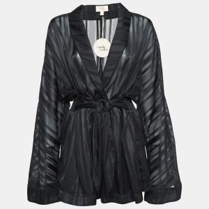 Camila Coelho Black Stripe Lurex Satin Amelia Playsuit L, Suits - Luxury Closet