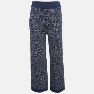 Carolina Herrera Navy Blue Patterned Jersey Wide-Leg Pants XS, Clothing - Luxury Closet catalog