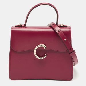 Cartier Burgundy Leather Small Panthere C De Cartier Top Handle Bag, Satchels - Luxury Closet catalog