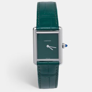 Cartier Green Stainless Steel Alligator Leather Tank Must WSTA0056 Women's Wristwatch 25.50 mm, Watches - Luxury Closet