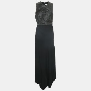 Carven Black Embellished Crepe Sans Manche Sleeveless Maxi Dress M, Dresses - Luxury Closet