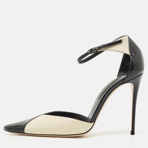 Casadei Cream/Black Leather Pointed Toe Mary Jane Pumps Size 39, Pumps - Luxury Closet