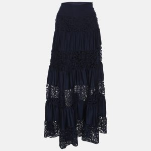 Catherine Malandrino Navy Blue Silk Blend Cut-out Paneled Maxi Skirt S, Skirts - Luxury Closet