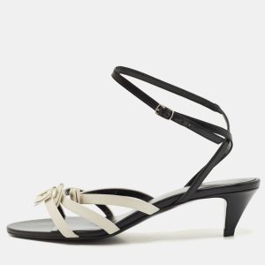 Celine White/Black Leather Ankle Strap Sandals Size 38, Sandals - Luxury Closet catalog