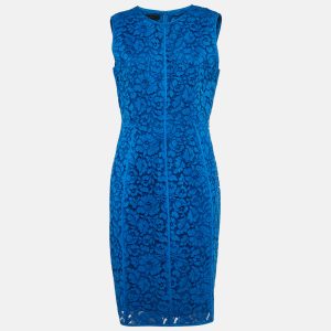 CH Carolina Herrera Blue Floral Pattern Lace Sheath Dress L, Dresses - Luxury Closet