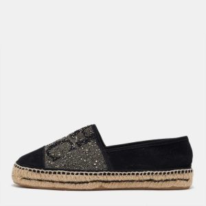 CH Carolina Herrera Black/Silver Crystal Embellished Suede Espadrille Flats Size 39, Flats - Luxury Closet catalog