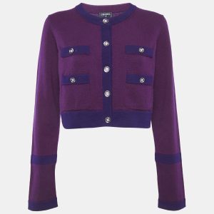 Chanel Purple Cashmere Button Front Cardigan L, Sweaters & Cardigans - Luxury Closet