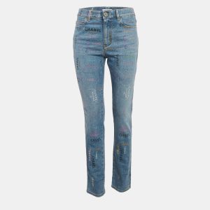 Chanel Blue Logo All Over Print Denim Jeans M Waist 27", Jeans - Luxury Closet catalog
