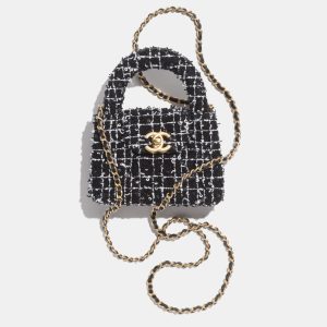 Chanel Black, White & Silver Tweed Nano Kelly Shopper Bag, Tote Handbags - Luxury Closet