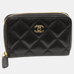 Chanel  Black Lambskin Leather Classic Zip Coin Case, Wallets & Money Clips - Luxury Closet