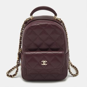 Chanel Burgundy Quilted Caviar Leather Mini CC Classic Backpack, Backpacks - Luxury Closet