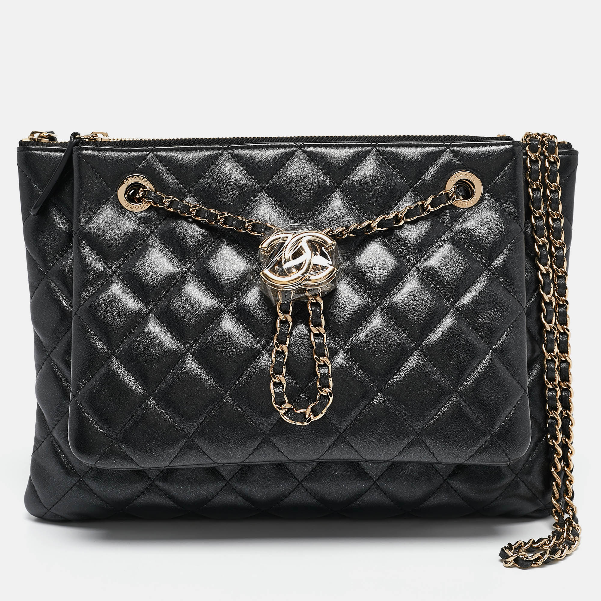 Chanel Black Quilted Leather Double Zip Pouch Bag, Shoulder Bags - Luxury Closet