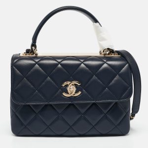 Chanel Navy Blue Quilted Leather Small Trendy CC Top Handle Bag, Satchels - Luxury Closet catalog