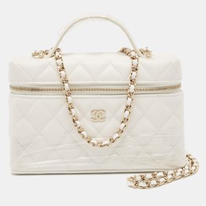 Chanel White Quilted Caviar Leather CC Long Vanity Case Bag, Satchels - Luxury Closet catalog